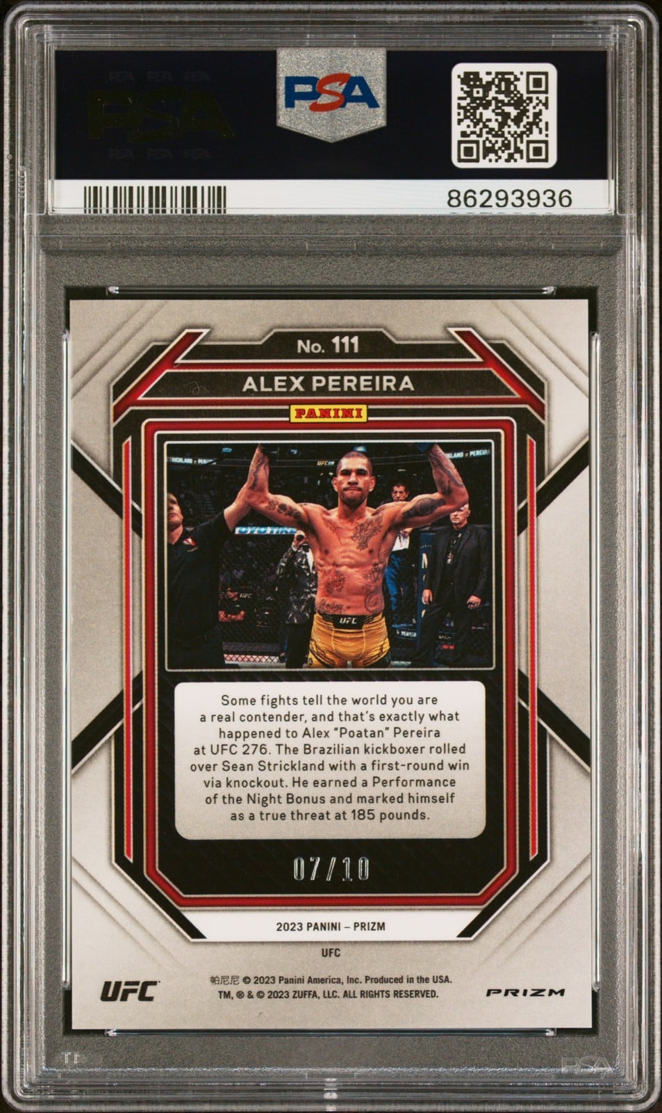 2023 Panini Prizm UFC #111 Gold Prizm /10 — Alex Pereira — back
