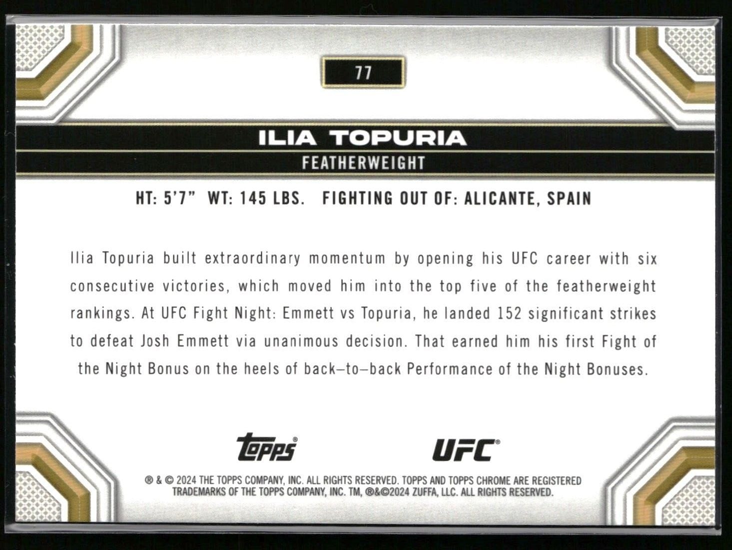 2024 Topps Chrome UFC #77 Ilia Topuria — back