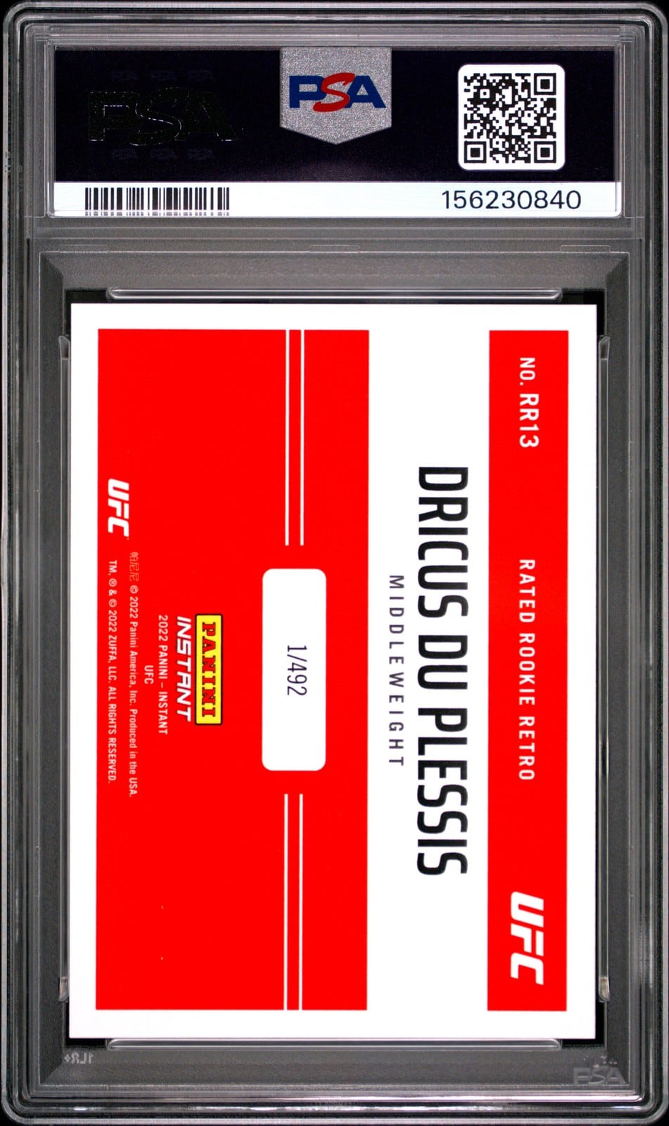 2022 Panini Instant UFC #RR13 Dricus du Plessis — back