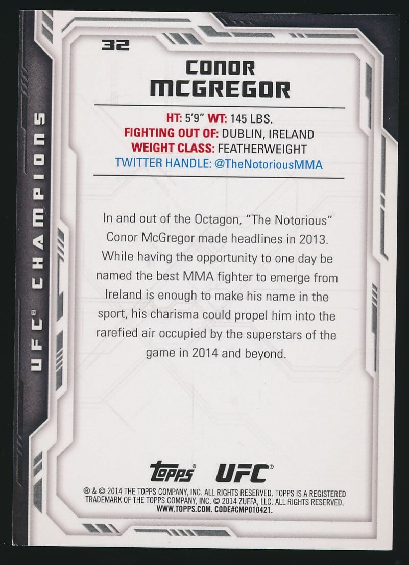 2014 Topps UFC Champions #32 Conor McGregor — back