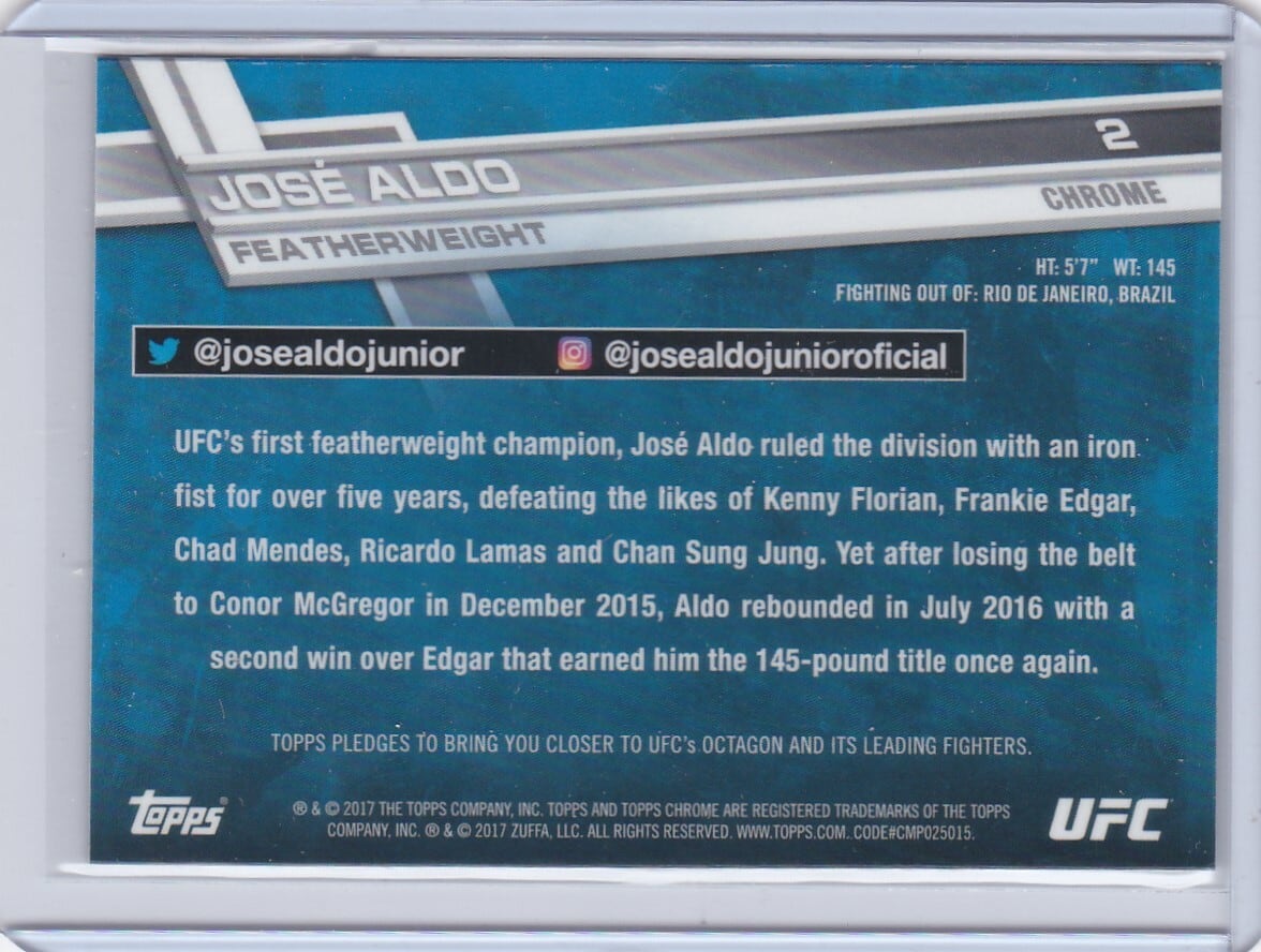 2017 Topps Chrome UFC #2 José Aldo — back
