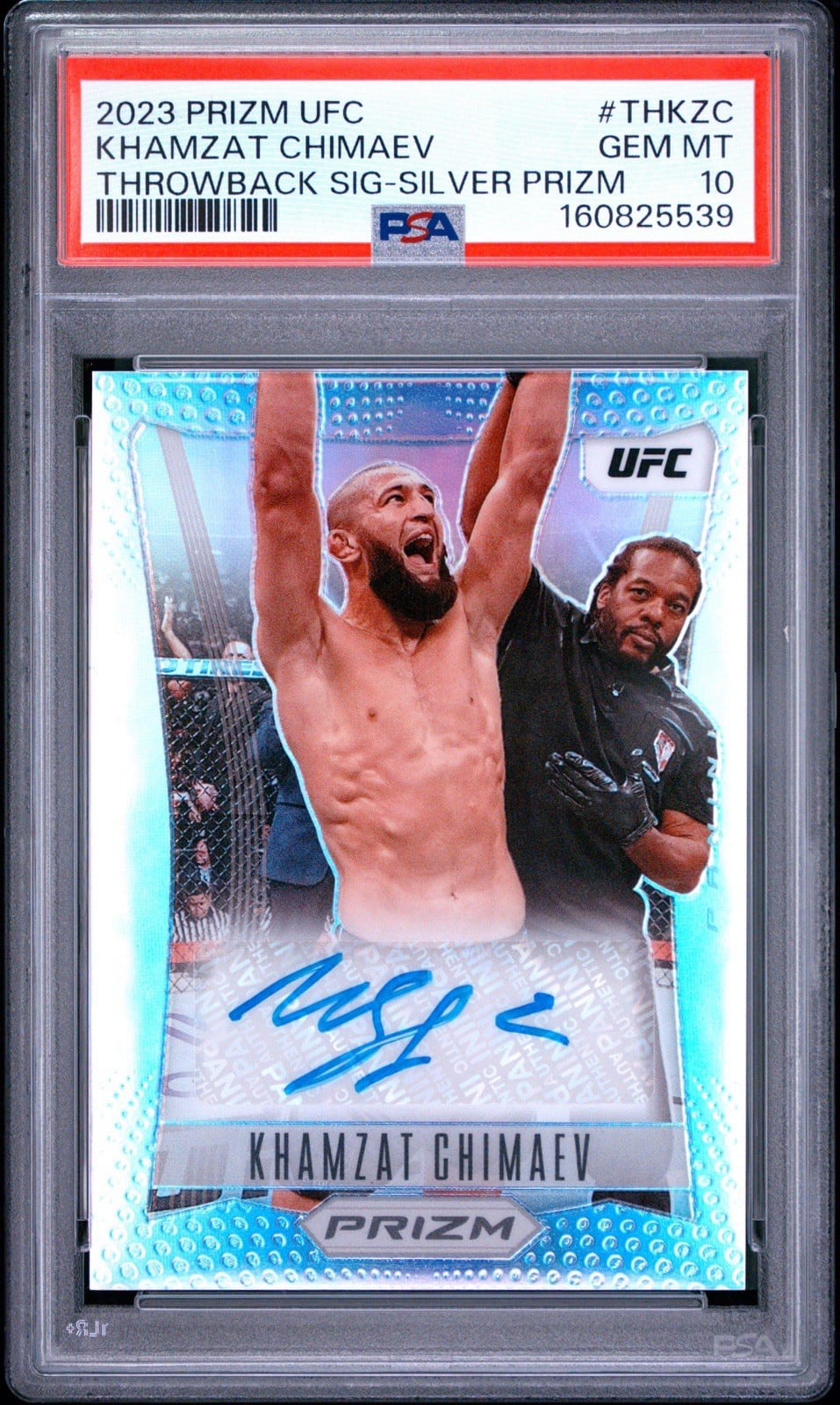 2023 Panini Prizm UFC #TH-KZC — Khamzat Chimaev — Silver Prizm parallel, front