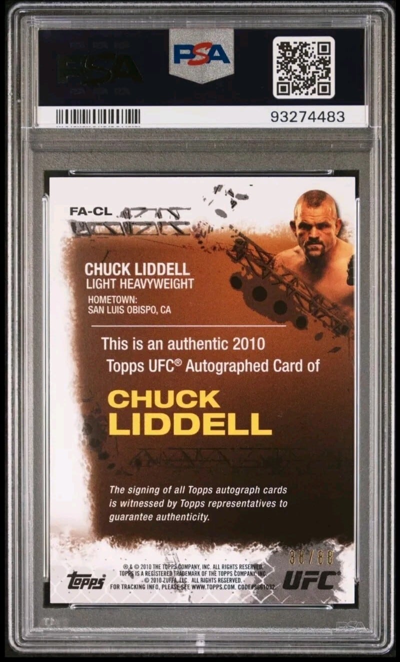 2010 Topps UFC (Series 4) #FA-CL Onyx /88 — Chuck Liddell — back
