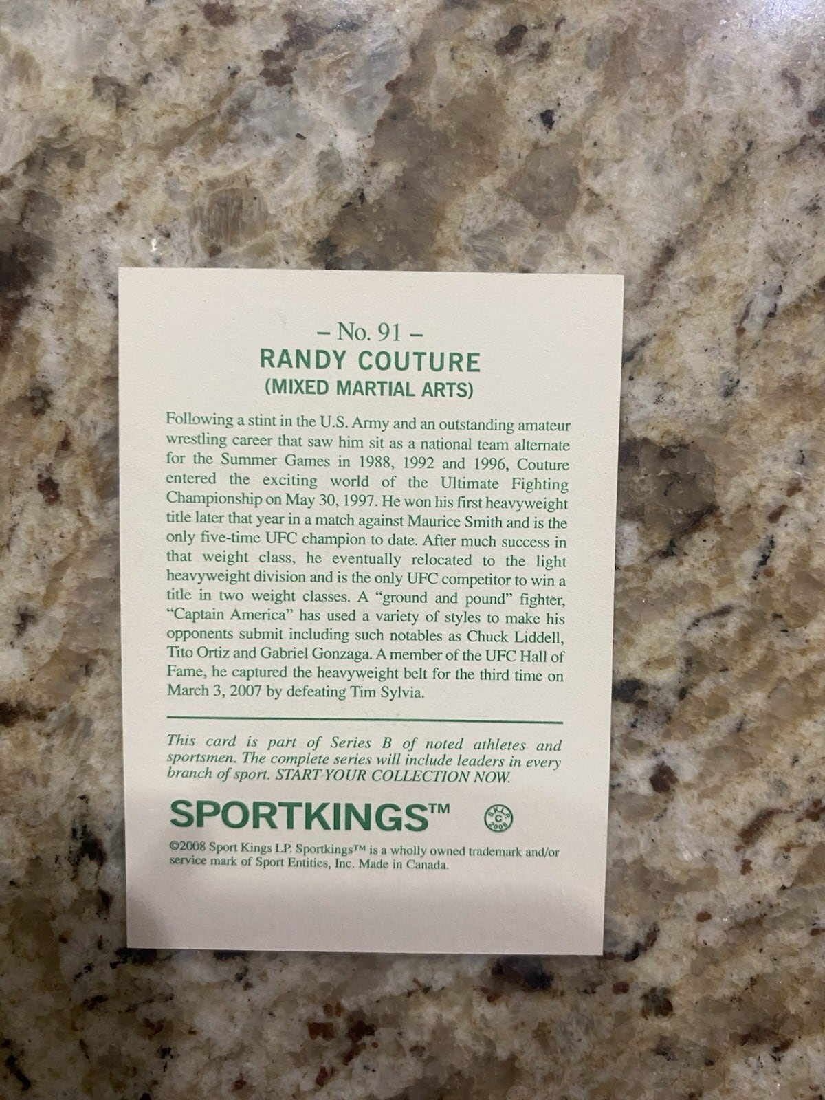 2008 Sportkings Series B #91 Randy Couture — back