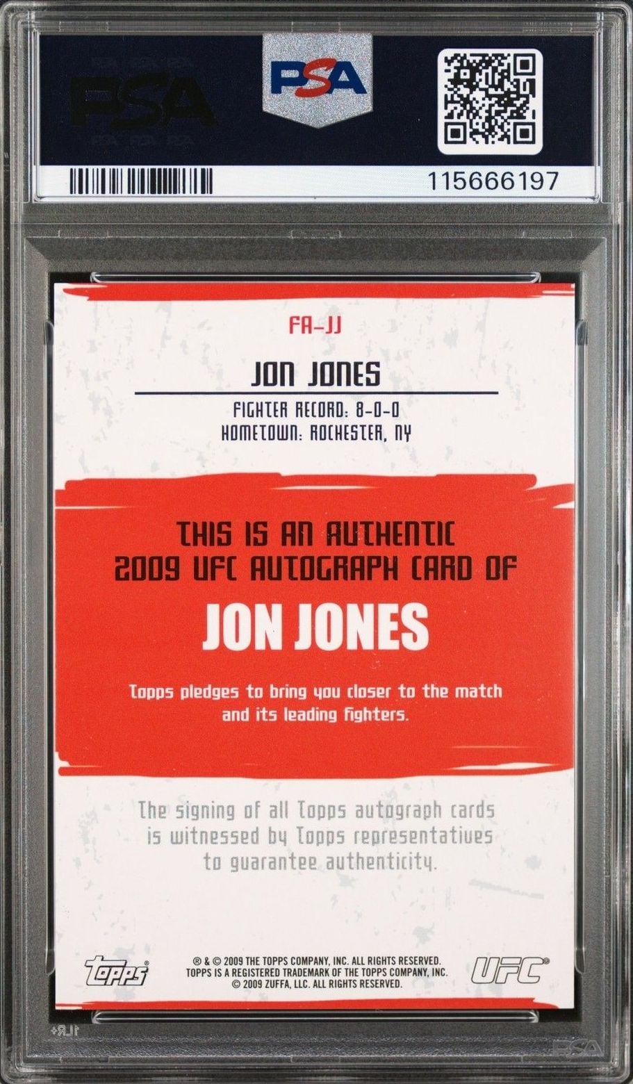 2009 Topps UFC Round 2 #FA-JJ Jon Jones — back