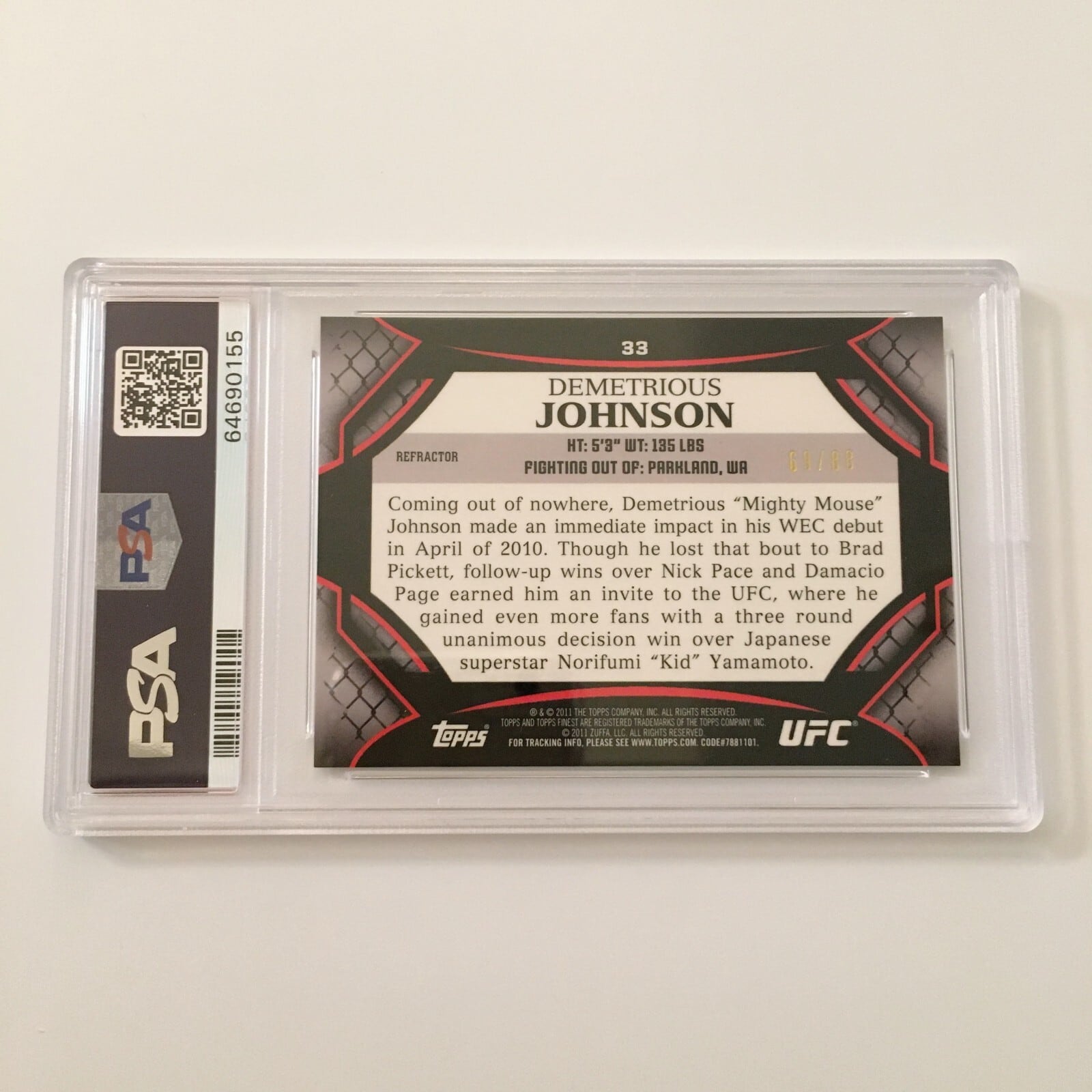 2011 Finest UFC #33 Gold Refractor /88 — Demetrious Johnson — back