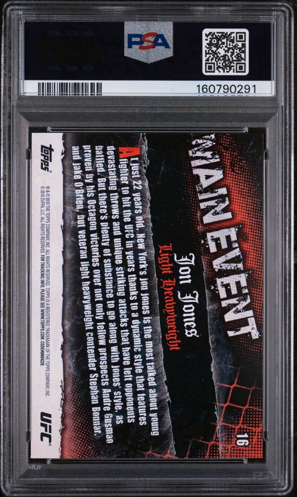 2010 Topps UFC Main Event #16 Jon Jones — back