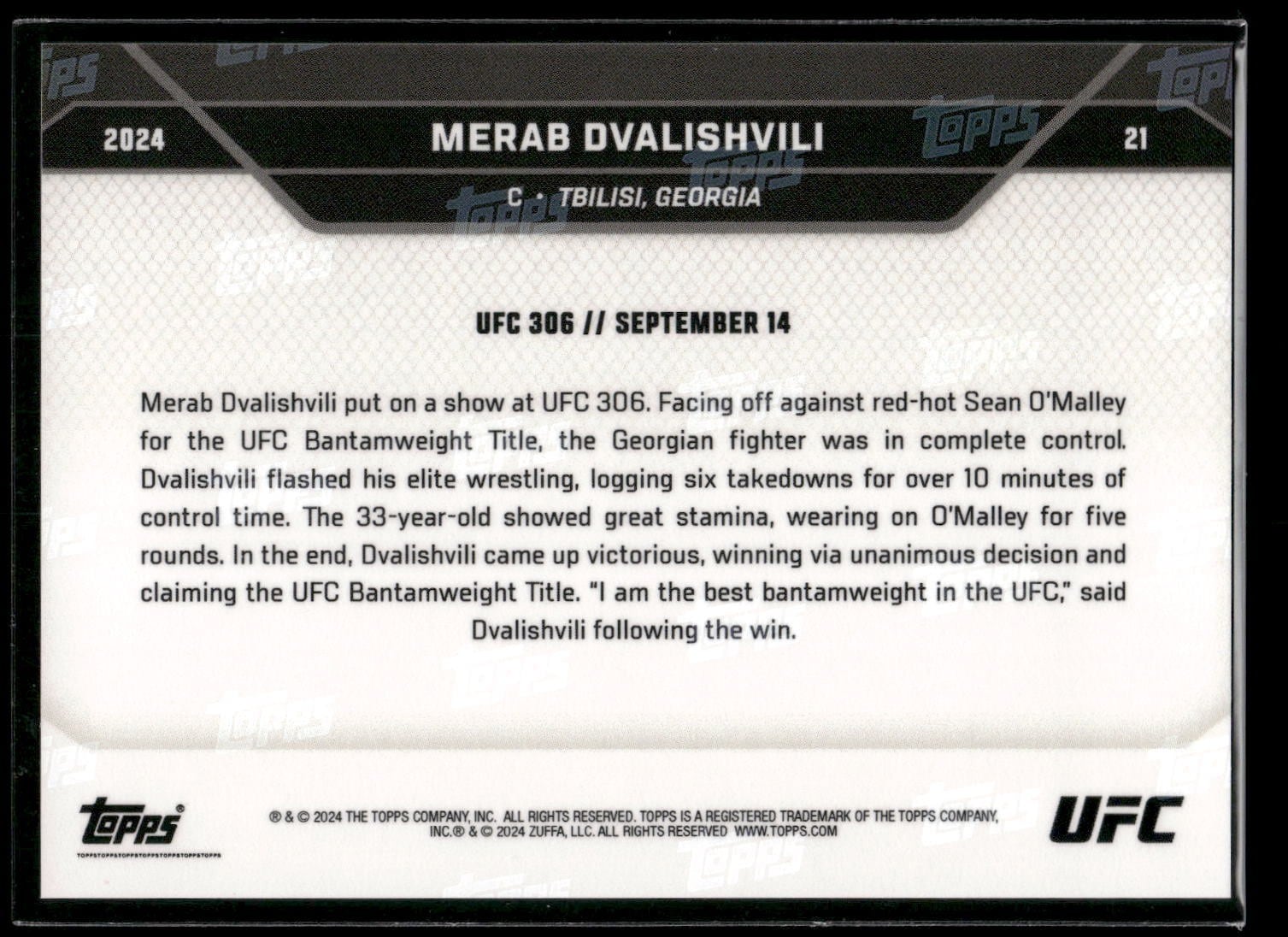 2024 Topps Now UFC #21 Merab Dvalishvili — back