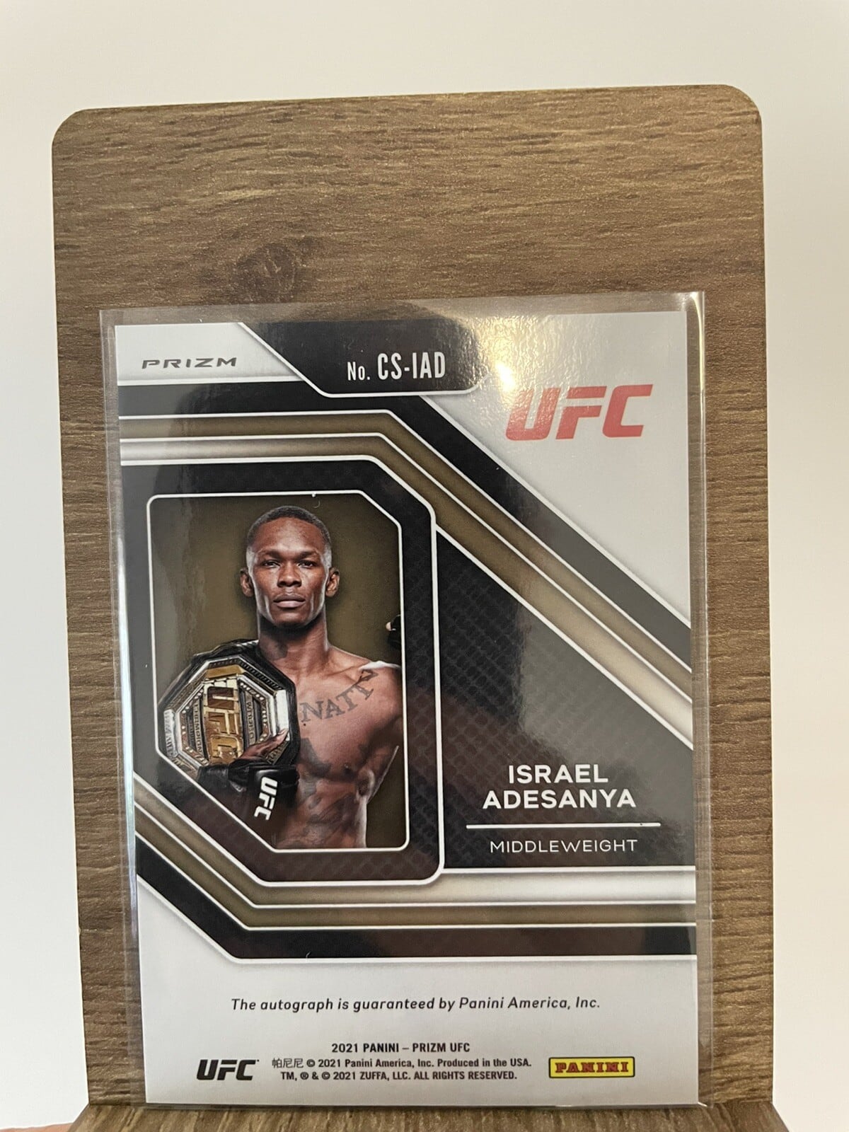 2021 Panini Prizm UFC #CS-IAD — Israel Adesanya — Green Prizm parallel, back