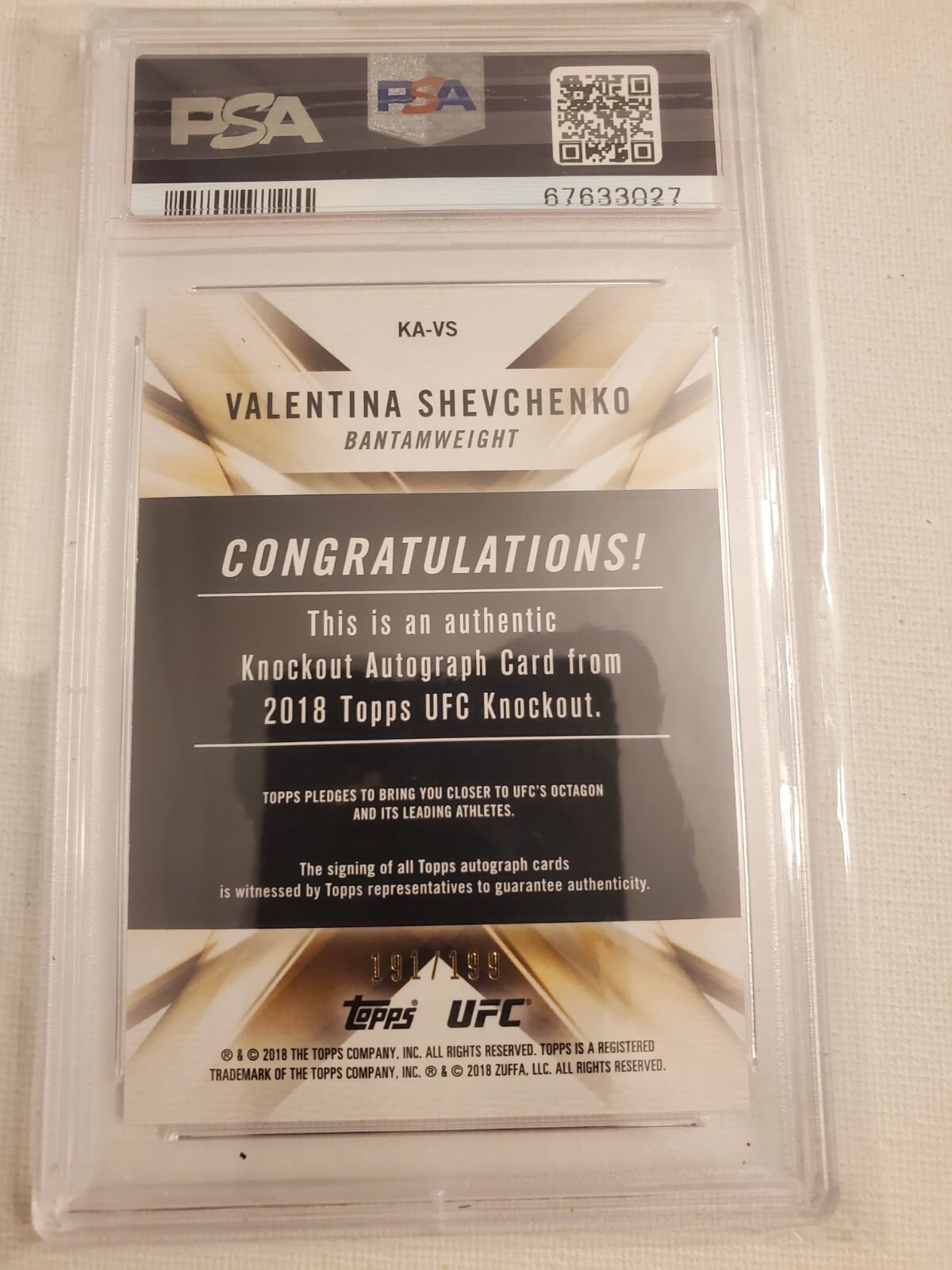 2018 Topps UFC Knockout #KA-VS Valentina Shevchenko — back