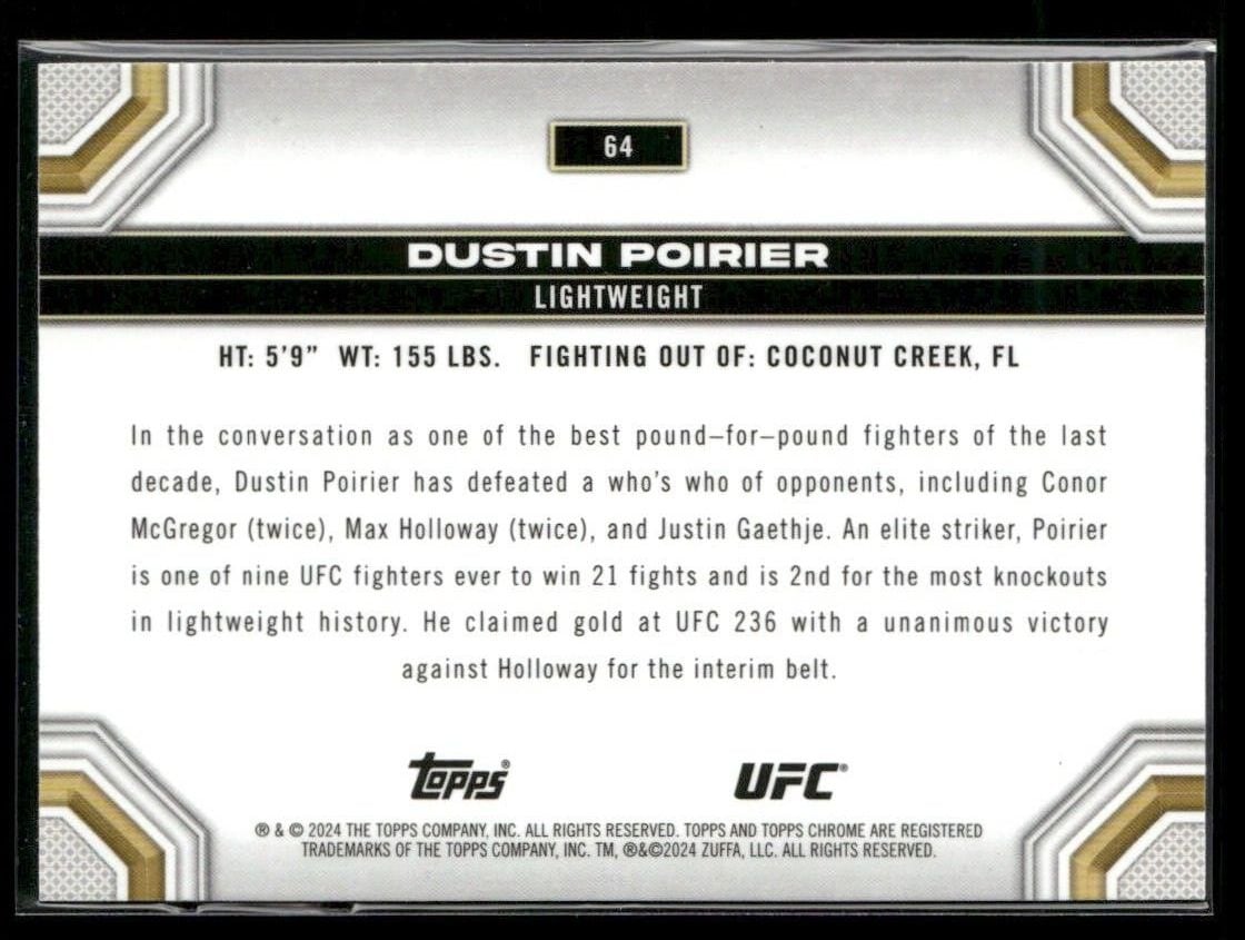 2024 Topps Chrome UFC #64 Dustin Poirier — back