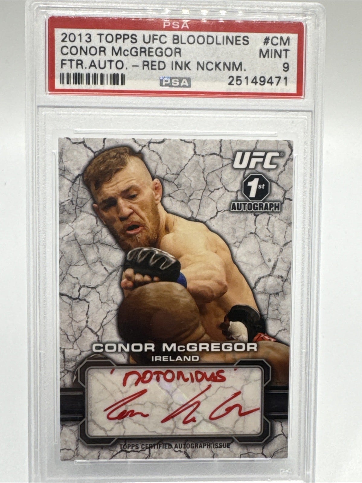 2013 Topps UFC Bloodlines #FA-CM Red Ink /15 — Conor McGregor — front