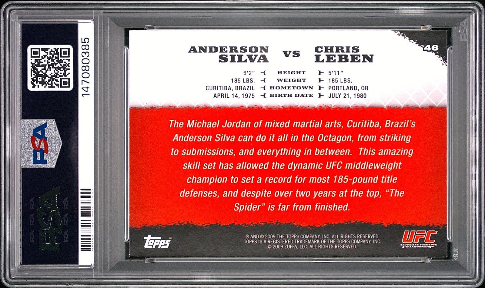 2009 Topps UFC Round 1 #46 Anderson Silva / Chris Leben — back