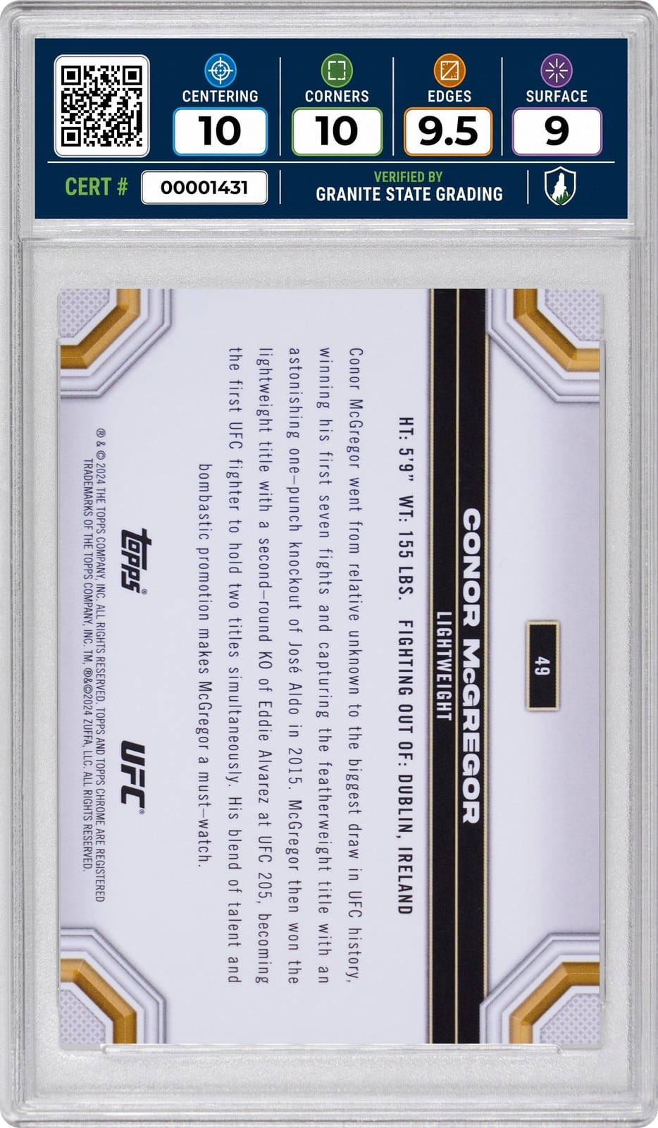 2024 Topps Chrome UFC #49 Conor McGregor — back