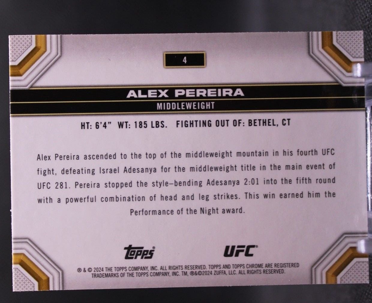 2024 Topps Chrome UFC #4 Alex Pereira — back