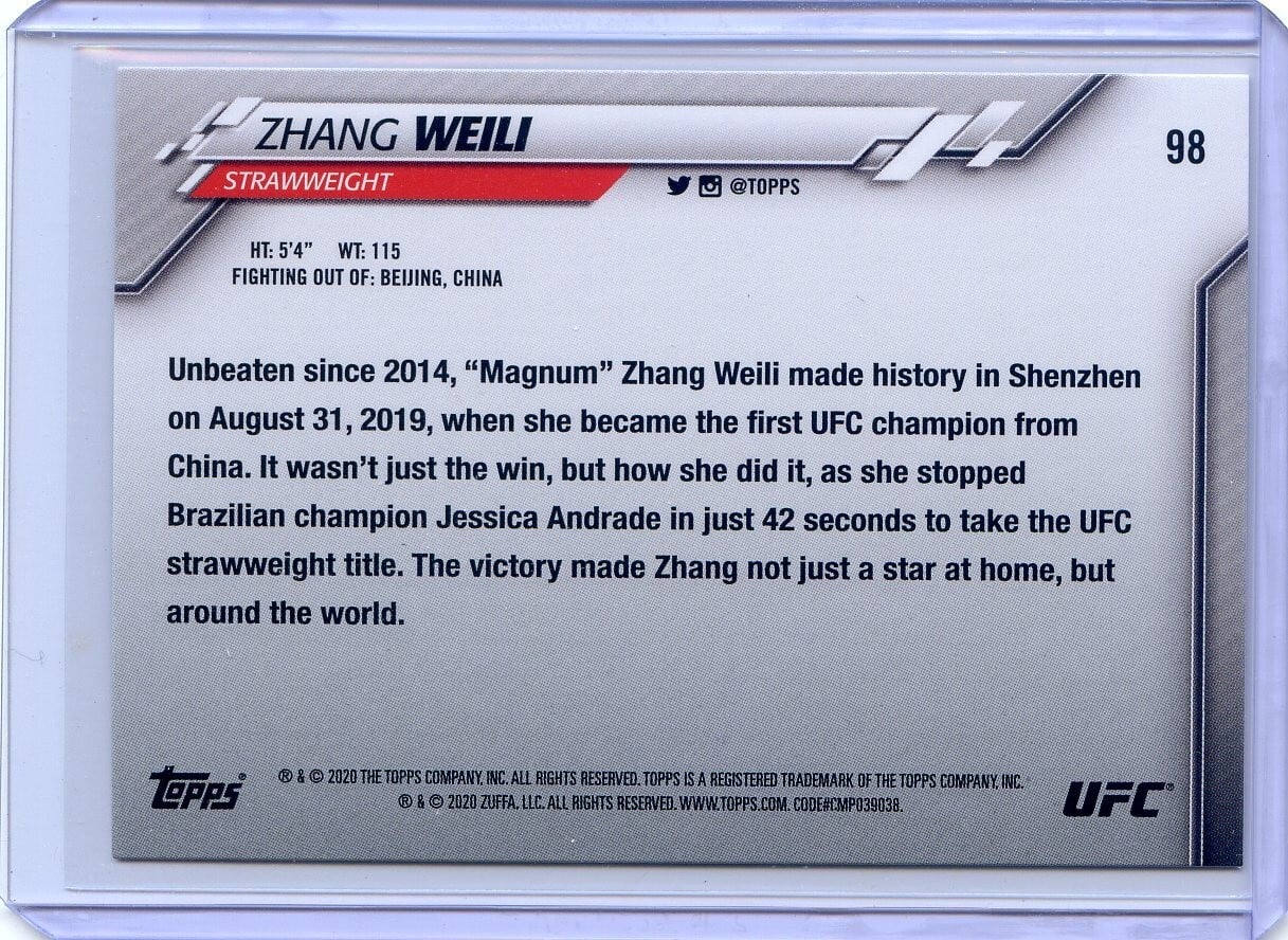 2020 Topps UFC #98 Zhang Weili — back