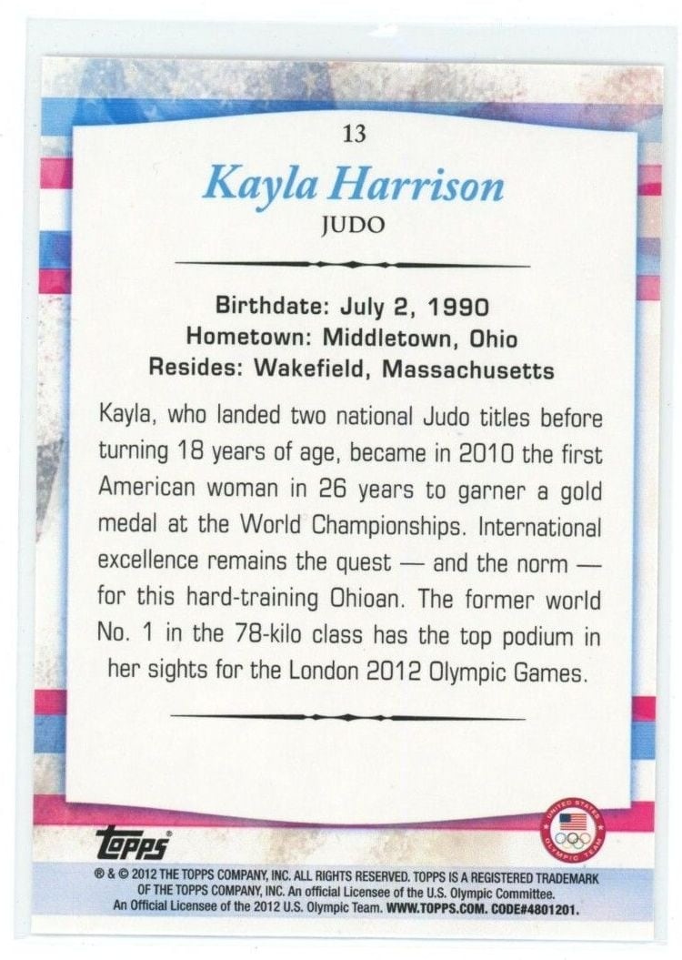 2012 Topps U.S. Olympic Team & Hopefuls #13 Kayla Harrison — back