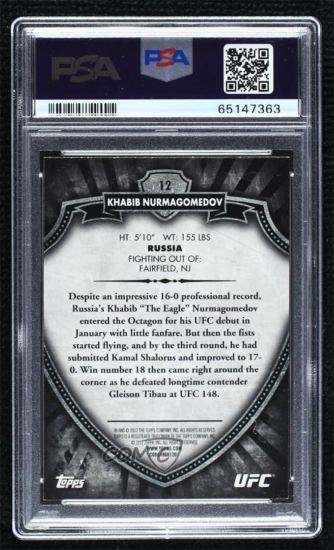 2012 Topps UFC Bloodlines #12 Khabib Nurmagomedov — back