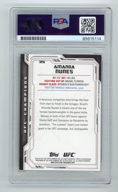 2014 Topps UFC Champions #35 Amanda Nunes — back