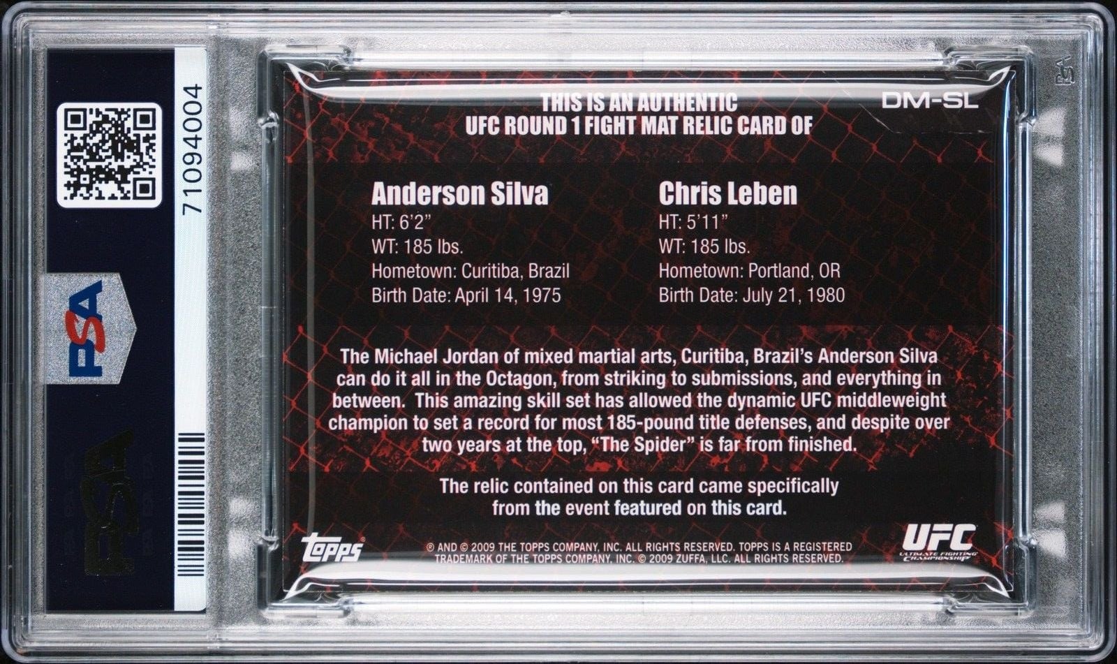 2009 Topps UFC Round 1 #DM-SL Anderson Silva / Chris Leben — back