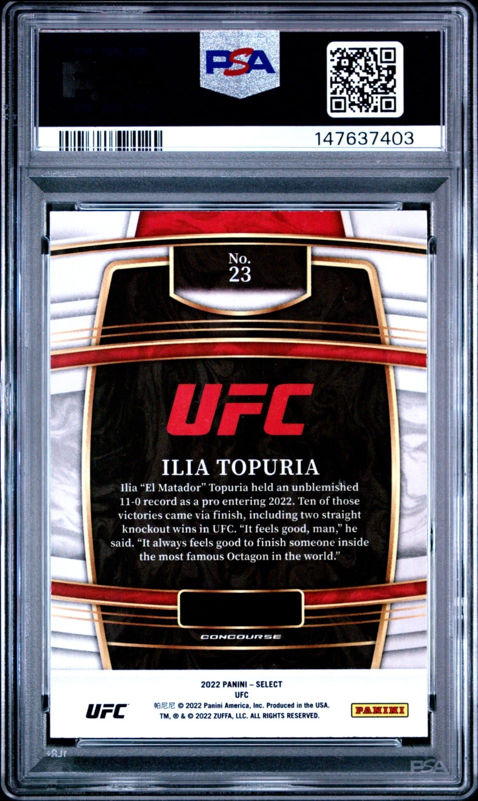 2022 Panini Select UFC #23 Ilia Topuria — back