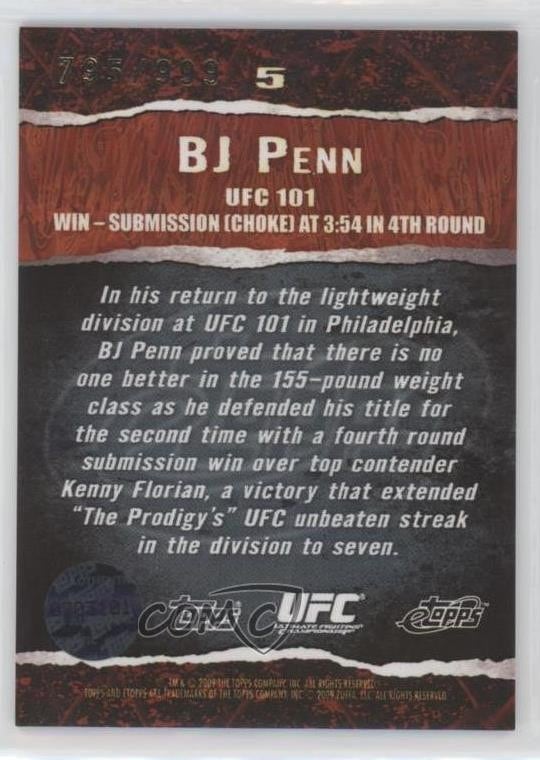 2009 eTopps (MMA) #5 BJ Penn — back