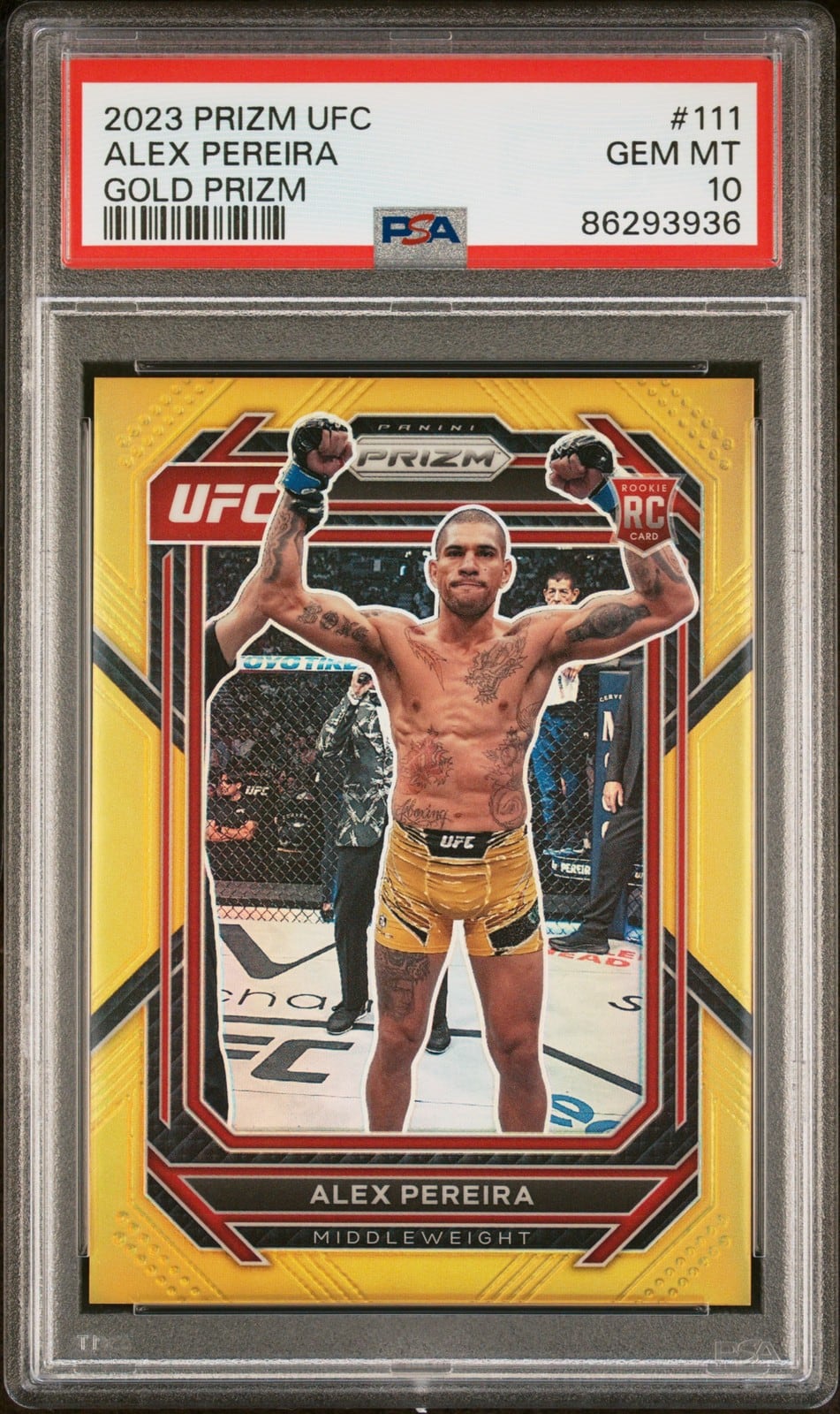 2023 Panini Prizm UFC #111 Gold Prizm /10 — Alex Pereira — front