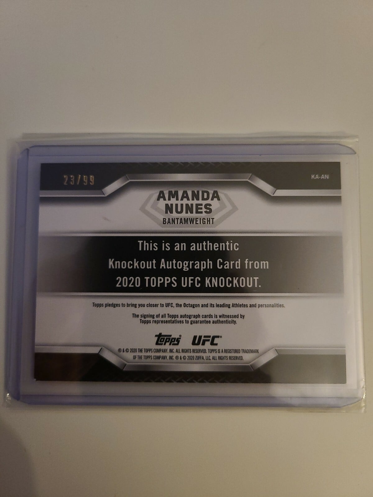 2020 Topps UFC Knockout #KA-AN — Amanda Nunes — back