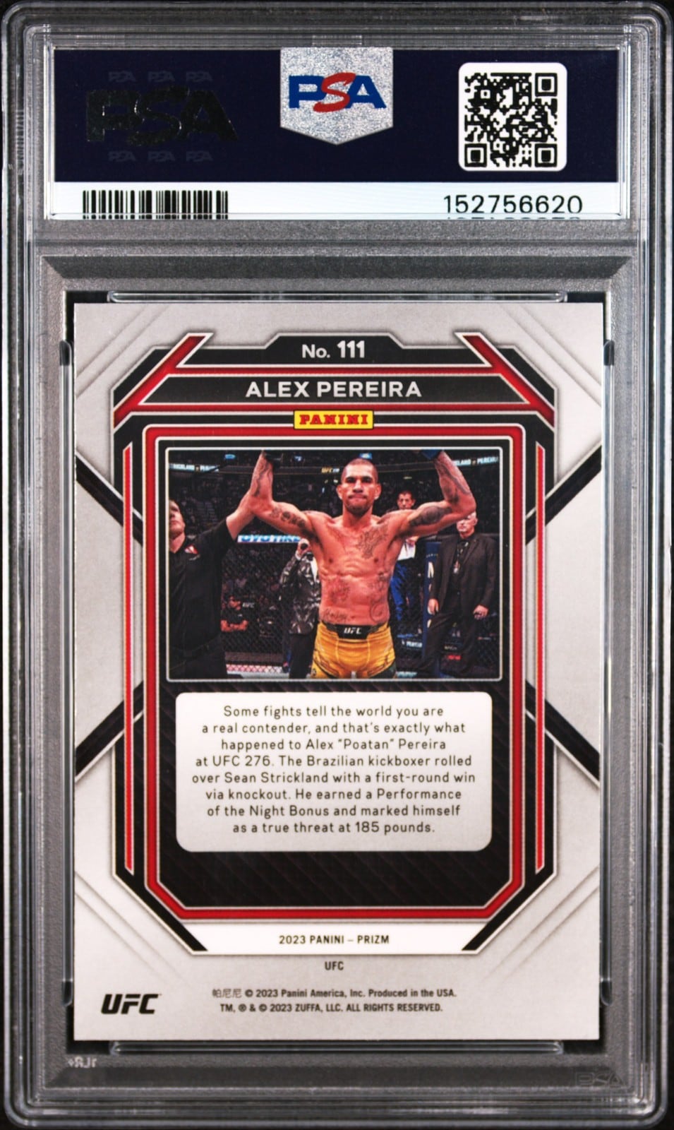 2023 Panini Prizm UFC #111 Alex Pereira — back
