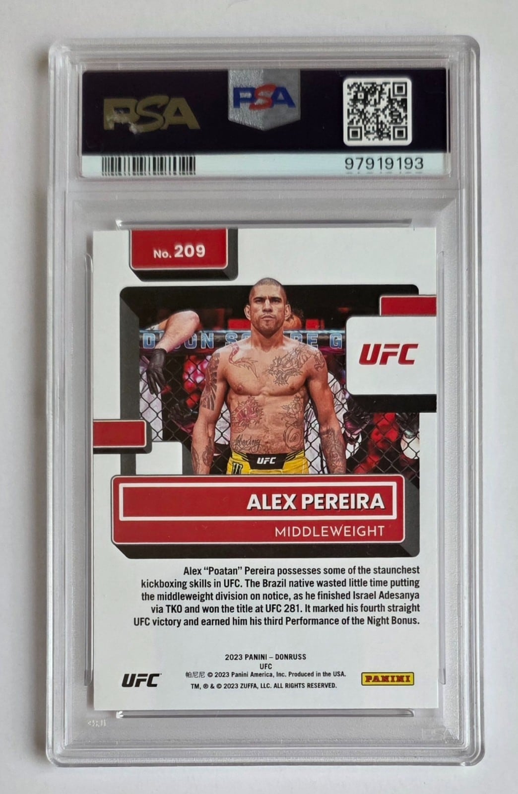 2023 Donruss UFC #209 Alex Pereira — back