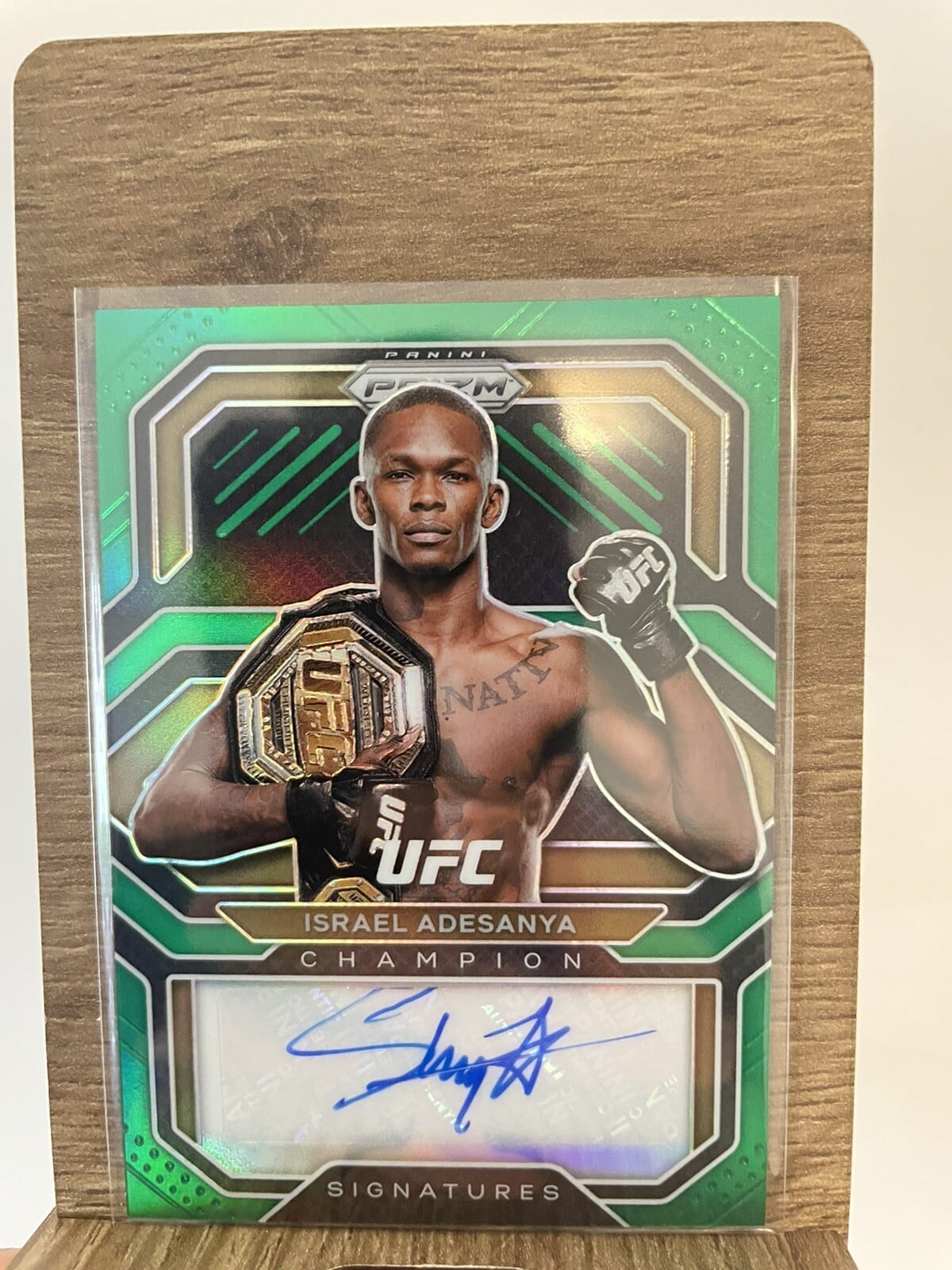 2021 Panini Prizm UFC #CS-IAD — Israel Adesanya — Green Prizm parallel, front