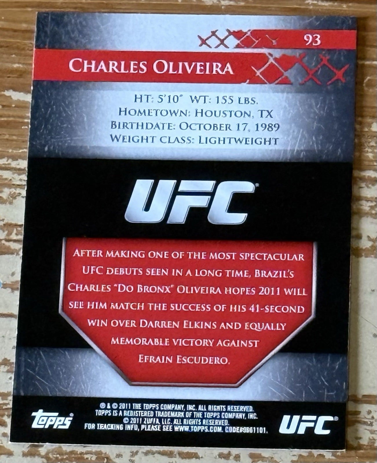2011 Topps UFC Title Shot #93 Charles Oliveira — back