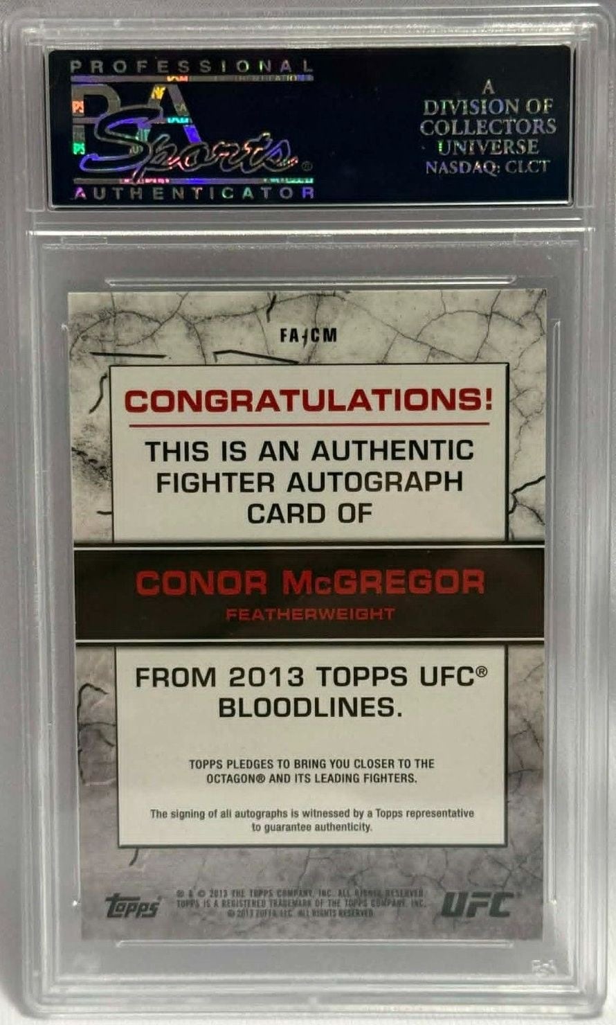 2013 Topps UFC Bloodlines #FA-CM Conor McGregor — back